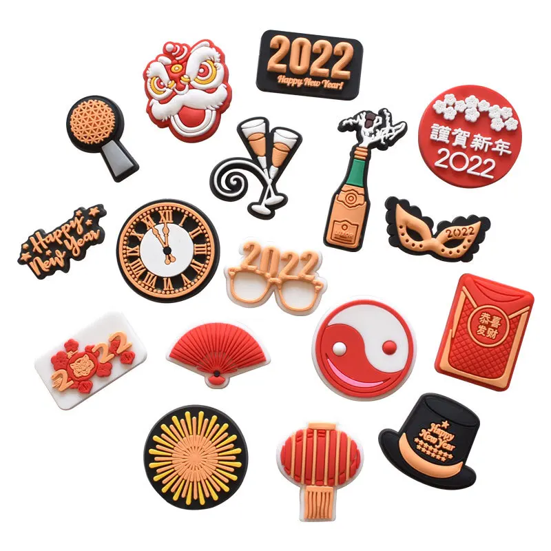 

2022 Hot 1pcs Chinese Style PVC Shoe Charms Happy New Year Lantern Garden Shoes Accessories Fit Crocs Jibz Charms Kids Xmas Gift