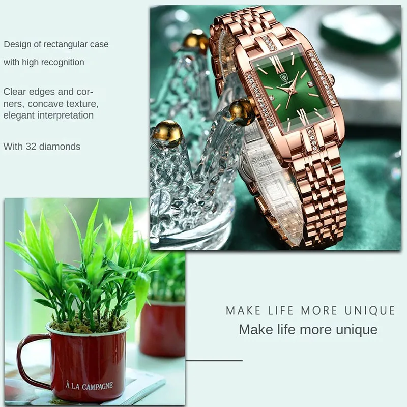 POEDAGAR High Quality Diamond Watch Top Brand Luxury Fashion Business Rectangle Waterproof Quartz Ladies Watches Stainless Steel