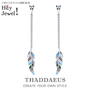 Женские серьги-капли с перьями, яркие, из серебра 2020 пробы, на осень, 925