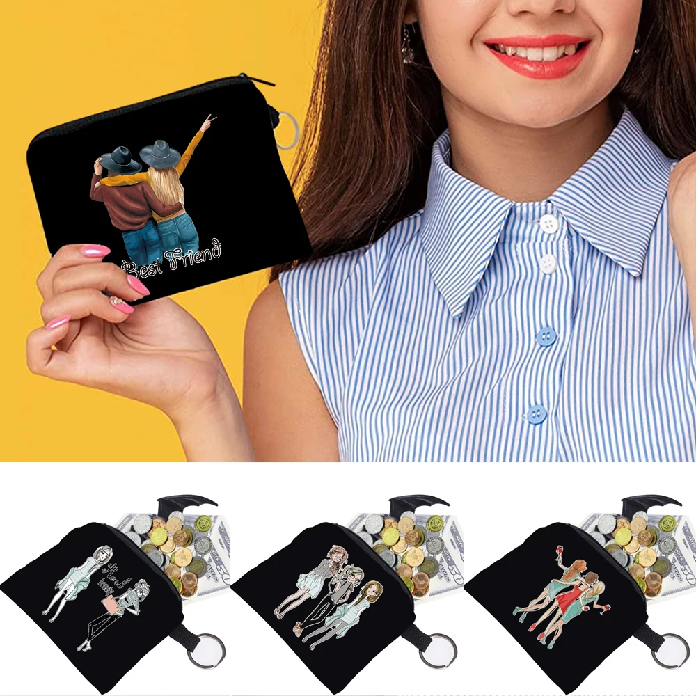 

Unisex Canvas Coin Purse Print Friends Pattern Coin Money Card Holder Wallet Keyring Case Organizer Key Storage Pouch for Kid