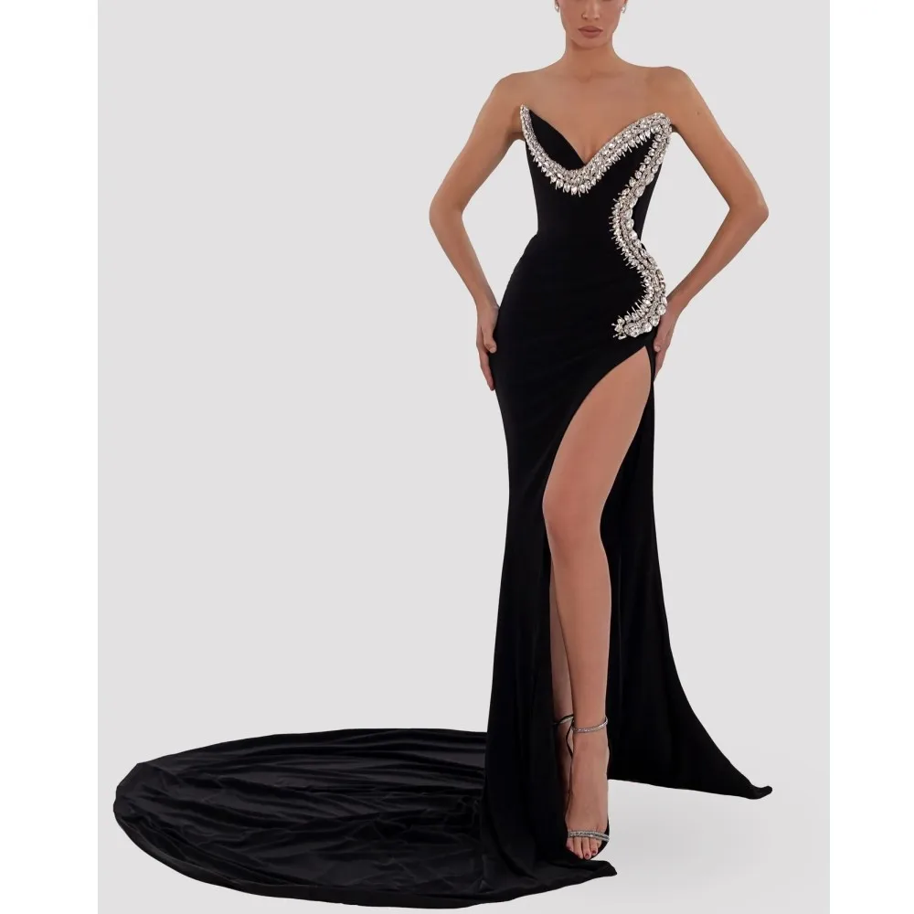 Fashion Sleeveless Slim Dress 2023 Rayon Slim Tube Top Body-fitting Diamond-Edded Floor-to-Earth Birthday Party Dress