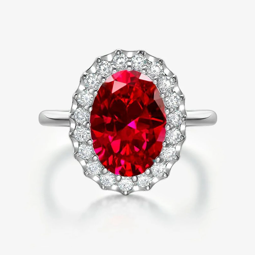 

ARIGAYA 925 Sterling Silver Sapphire Blue Ruby Red Oval Cut 10Ct High Carbon Diamond Wedding Anniversary Ring Women Fine Jewelry
