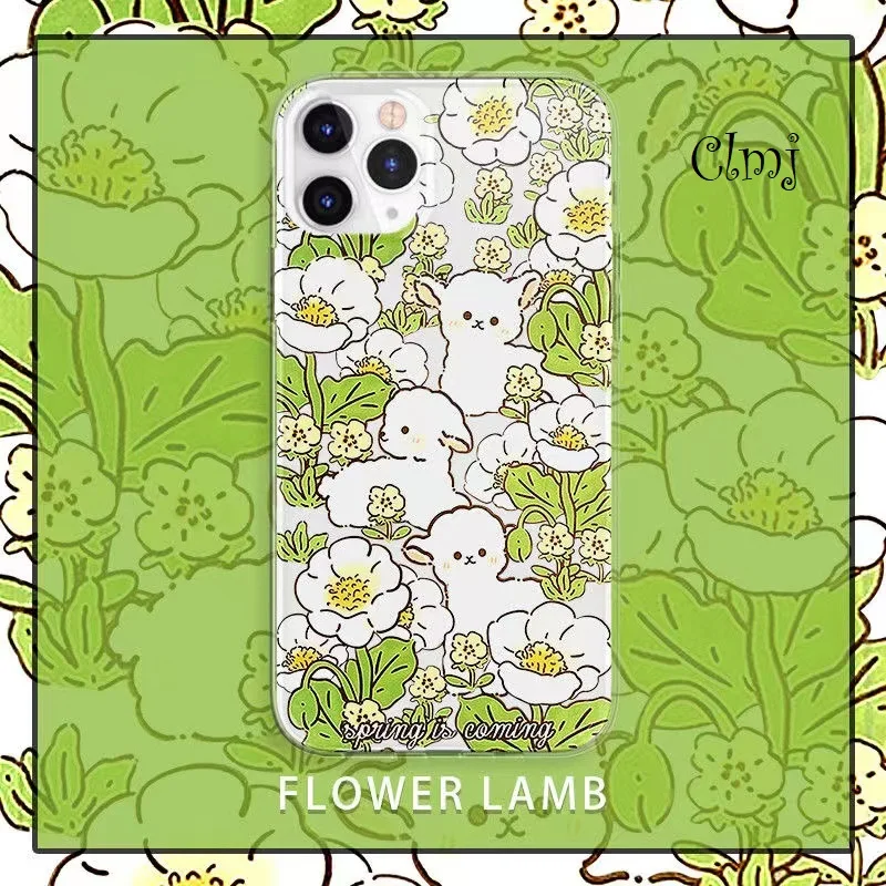 

Clmj Cute Lamb Flower Phone Case For iPhone 12 11 13 Pro XS XR 7 8 Plus For Samsung Galaxy S21 S22 Cartoon Animal Silicone Cover
