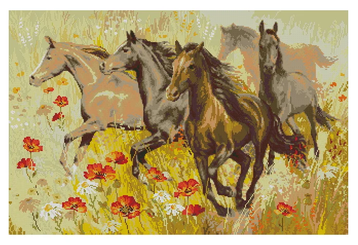 

Набор для вышивания крестиком «лошади в Маке», 14 карат
