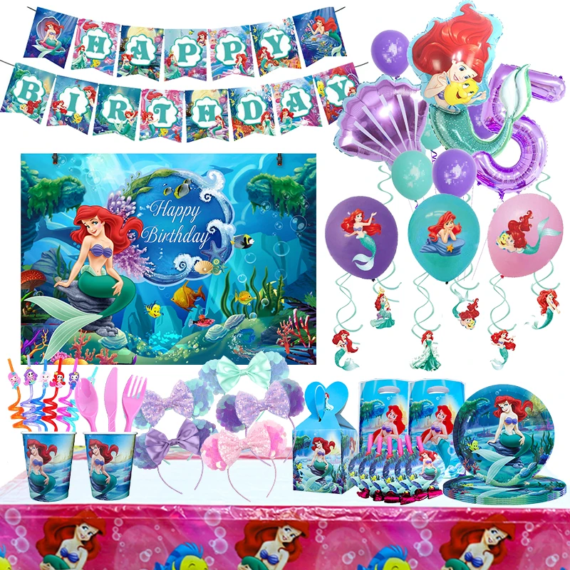 Русалка Ариэль принцесса на день рождения технические украшения одноразовая