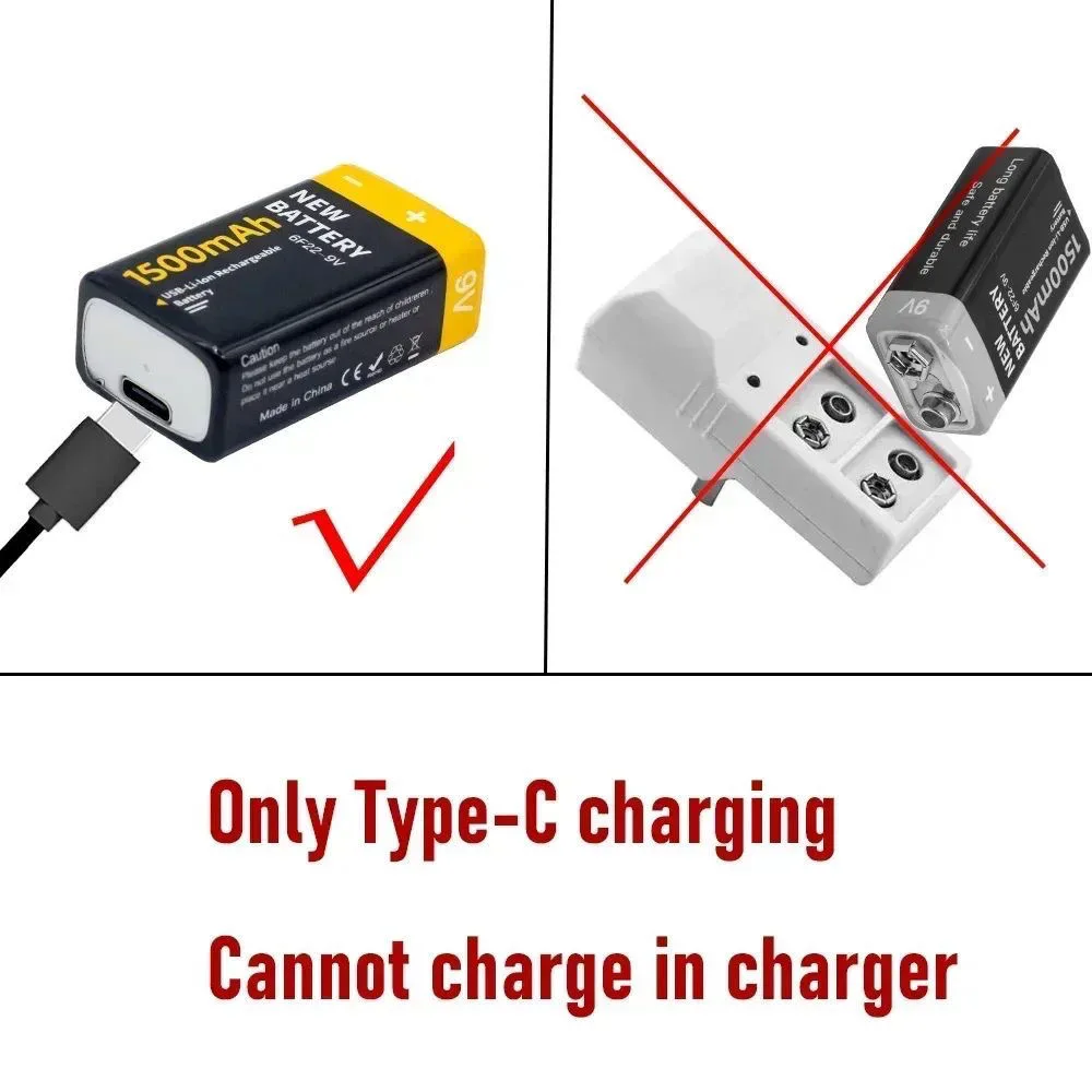 Фото  Аккумулятор литий-ионный 6F22 9V 1500мАч, перезаряжаемый, USB, подходит для мультиметра, микрофона, игрушек, пультов ДУ, KTV №5