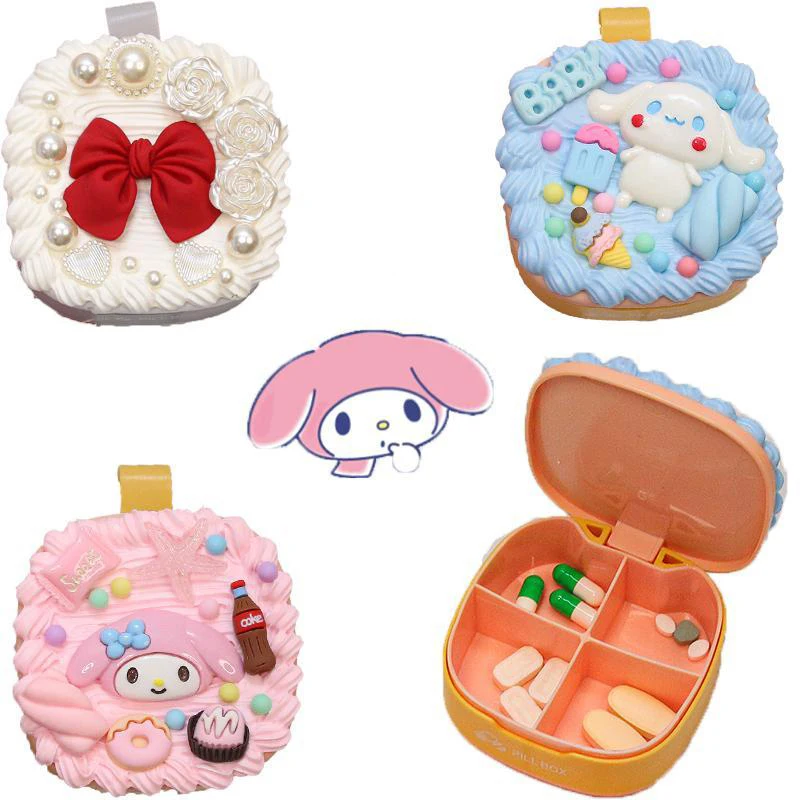 

Sanriod Cute Cartoon Kawaii Mymelody Cinnamorol DIY Portable Medicine box Mini Sealed Moisture-proof Medicine box