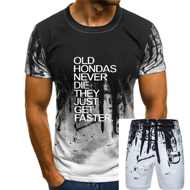 

Men's T-shirt Cartoon Fun Men s Large Black Round Neck Old Hondas Never Die letter printed New Men's Casual Print T-Shirt