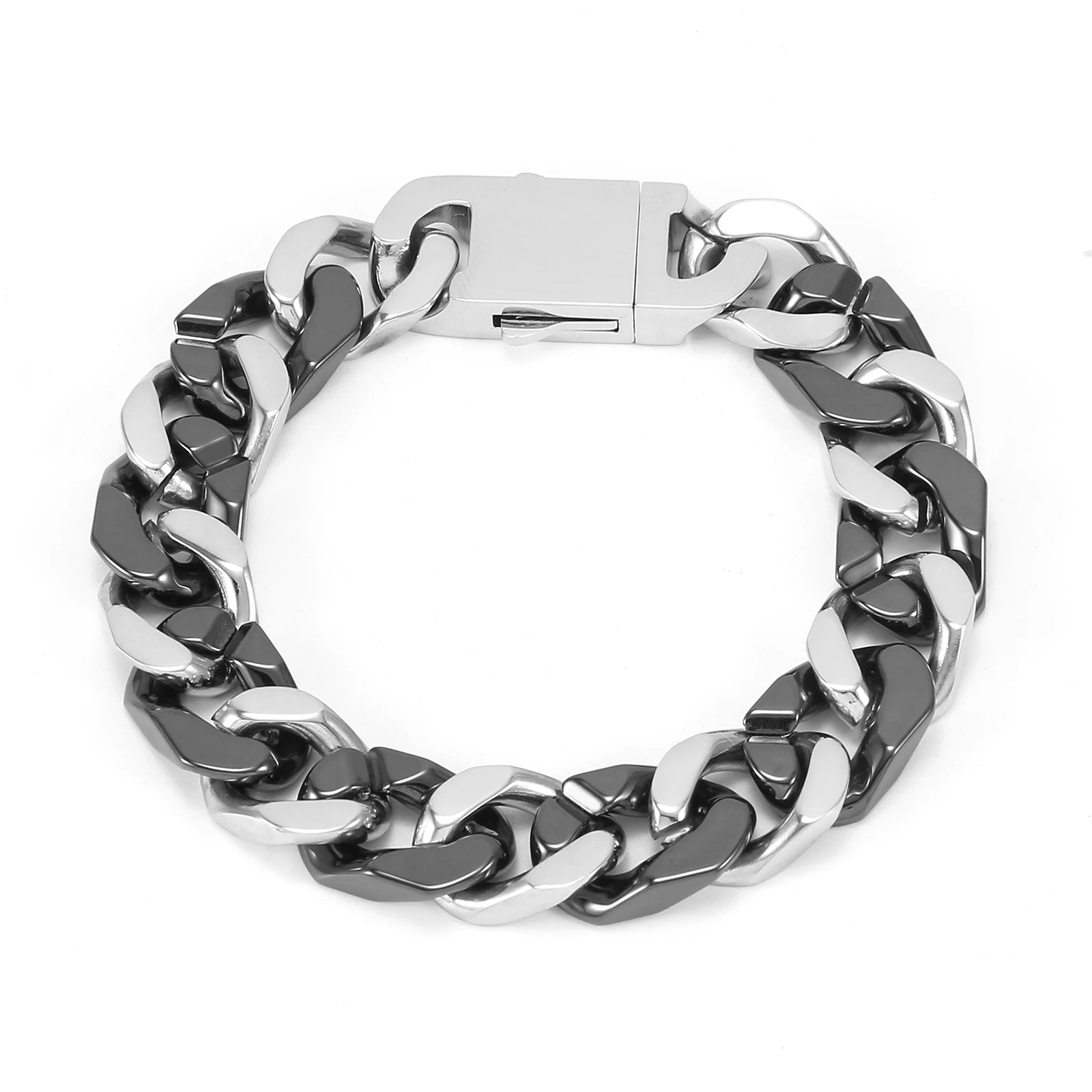 

12mm Wide Ceramics Cuban Link Chain Bracelet for Men Women Multicolor Hip Hop Jewelry Waterproof Non-allergic Accessories