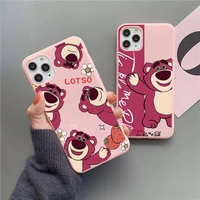 toy story strawberry bear lotso phone case for iphone 13 12 11 pro max mini xs 8 7 6 6s plus x se 2020 xr matte candy pink cover