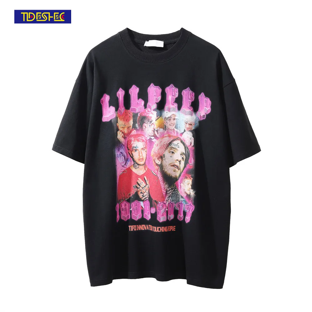 

Футболка мужская оверсайз в стиле хип-хоп, хлопковая Повседневная рубашка с принтом рэп-портрета, с эффектом потертости, уличная одежда в ст...