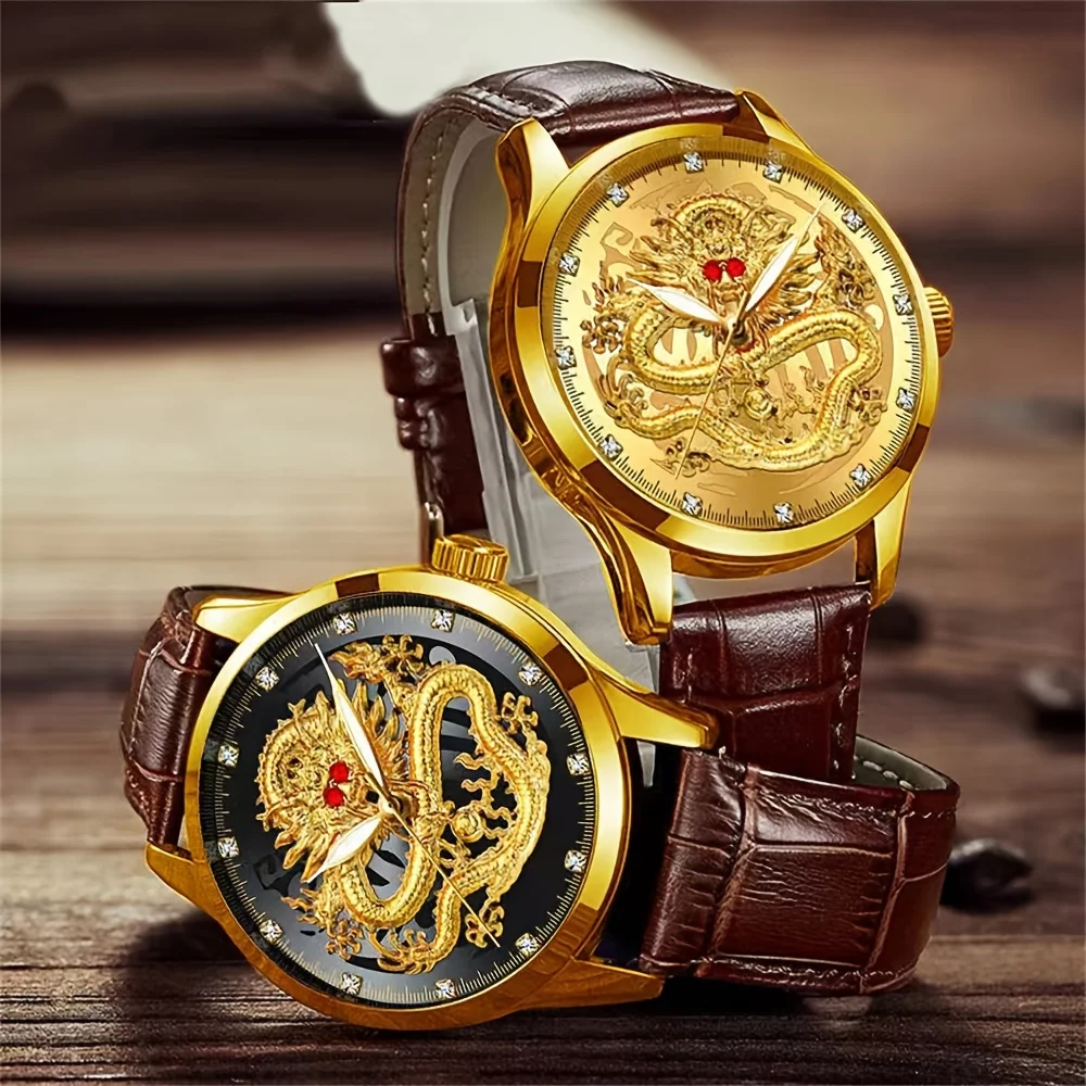 Элегантные Ретро Китайские Драконы Высококачественный Дизайн Мужские Кварцевые