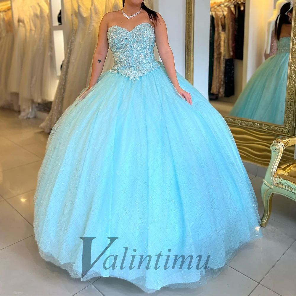 

Valintimu Tulle Princess Quinceanera Dress Customised Appliques Ball Gowns Sequin Sweet 16 Dress Sleeveless Vestido De Fiesta