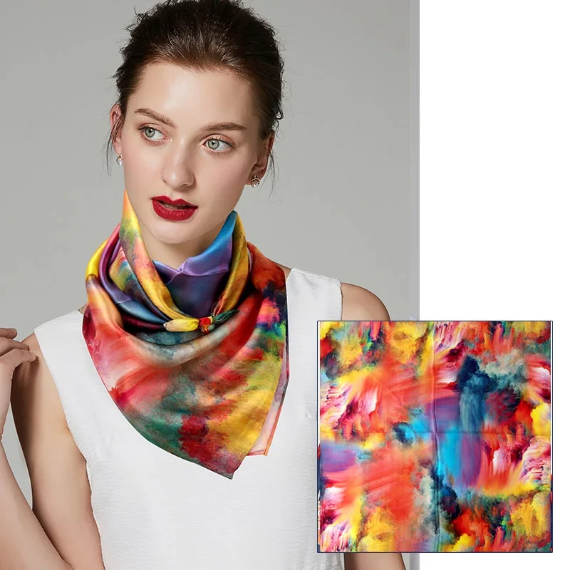 

Women's 100 Silk Scarf Square Shawl Hair Wraps Neckerchief Cravat Multi-color