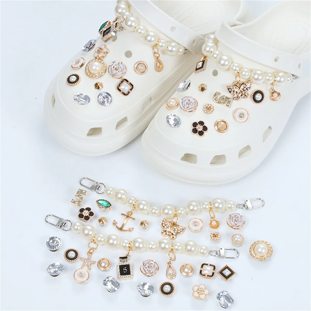 Luxury Suit New Charm Shoe Accessories Jibz Metal Diy Pearl Rhinestone Shoe Charms Jewelry 16 Styles Fashion Gift For Women