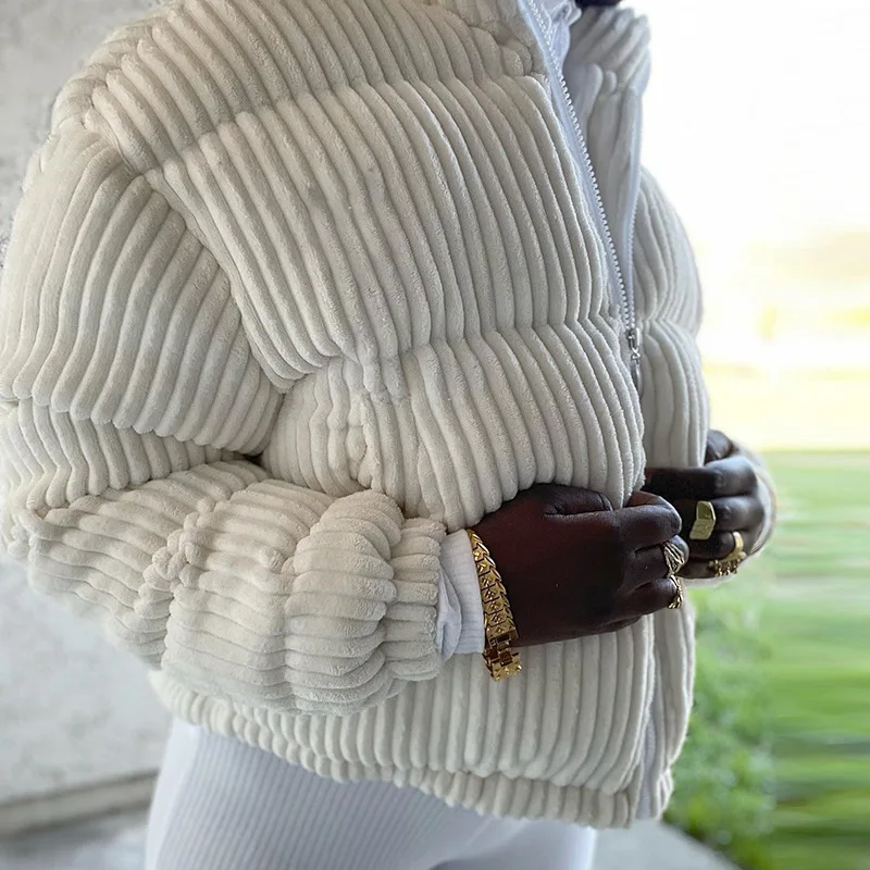 Women Down Coats Jacket and Coats 2022 Autumn Winter Fashion Chic Corduroy Cardigan Bubble Cropped Outerwear Quilted Coats