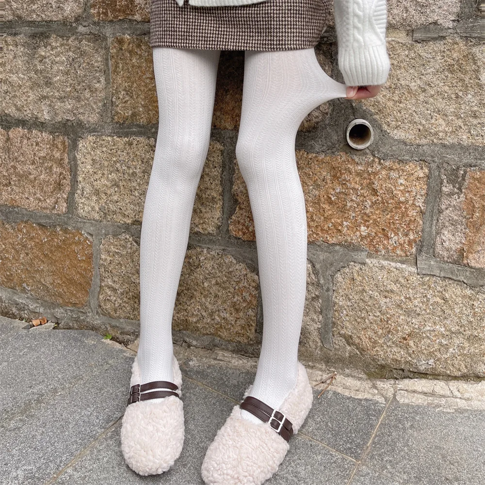 Lolita Milk White Cotton Tights Winter Pantyhose Woman Warm  Vertical Striped Twist Pantyhose Japanese Sweet Pantyhose For Girls