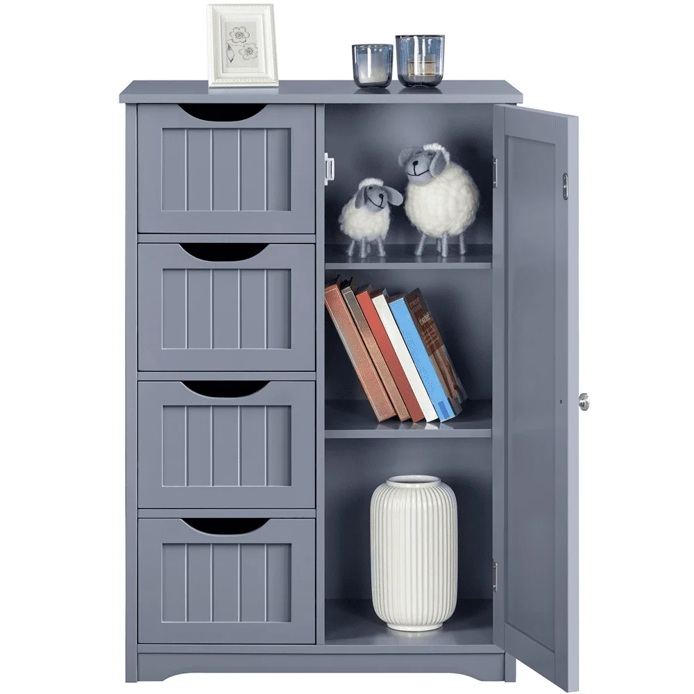 

Wooden Bathroom Cabinet Bathroom Storage Unit with 4 Drawers, Gray, Free Shipping