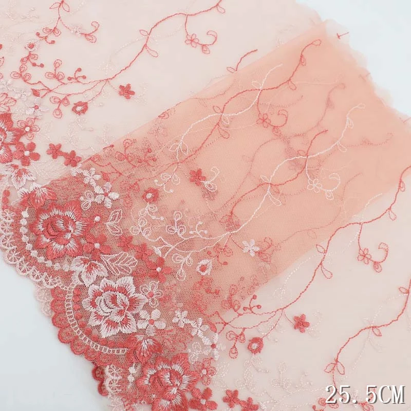 41Yards Coral Tulle Lace Floral Embroidery Lace Trim Polyester Fabric Lace Fabric for Women Dress Bra Underwear