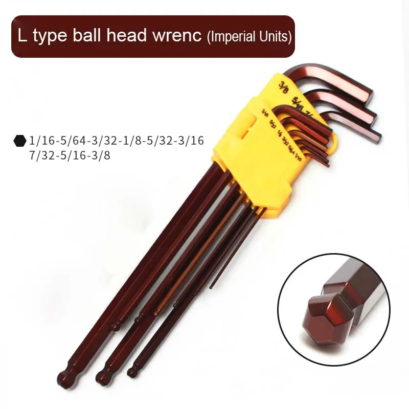 9 шт. Набор шестигранных ключей l-образной формы 1/16 ''-3/8'' шестигранный ключ универсальный шестигранный ключ с шаровой головкой для ремонта велосипеда ручные инструменты