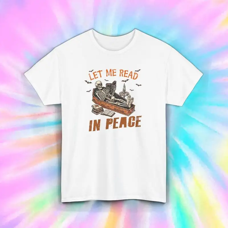 Фото Футболка Let Me Read in Peace S 5XL с забавным скелетом для любителей книг для чтения №1