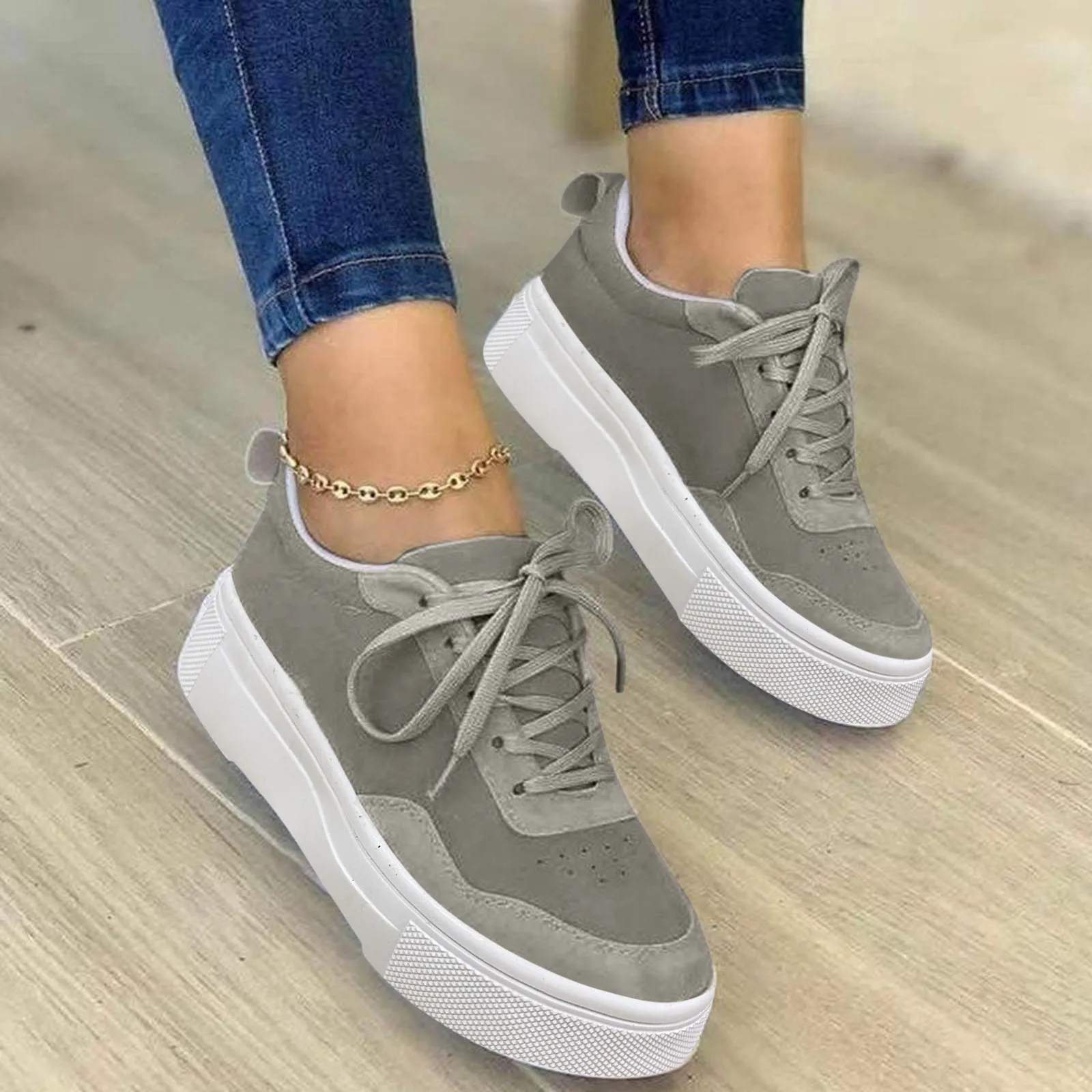

Women's Casual Shoes Fashion Suede Solid Color Large Size Flat Lace-up Light Breathable Sport Casual Shoes Feminino Female Shoes