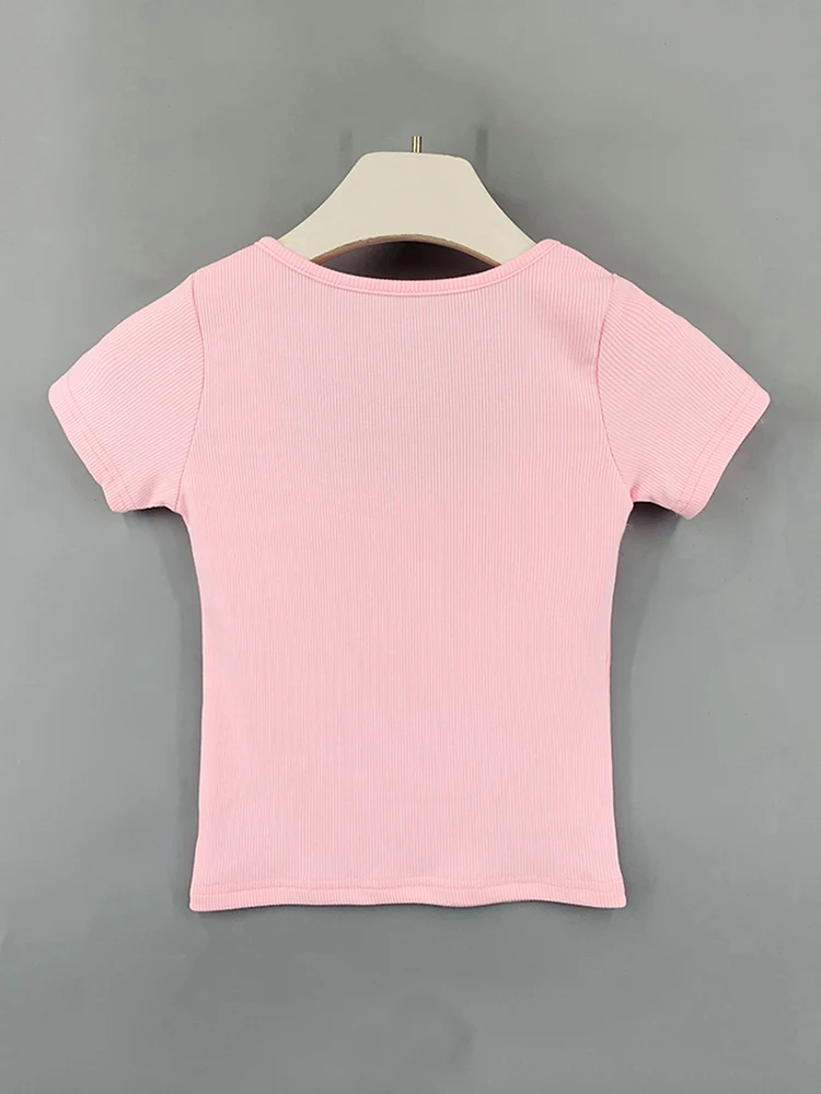 Укороченный топ хлопковые базовые футболки Женские однотонные с квадратным