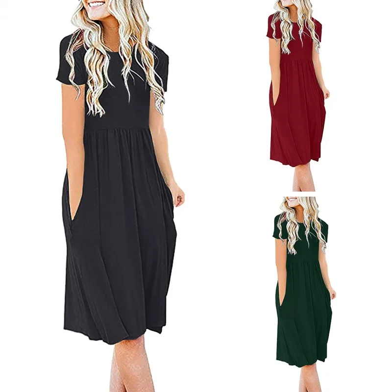 

Supply European and American Loose Big Hem round Neck Short Sleeve Dress Summer New Women's Clothing