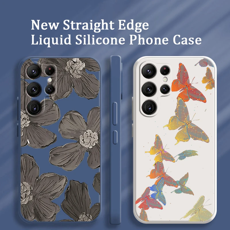 

Phone Case For Samsung Galaxy S22 S21 S20 Pro FE S10 Note 20 10 Plus Lite Ultra 5G Beautiful Flower Butterfly Liquid Rope Cover