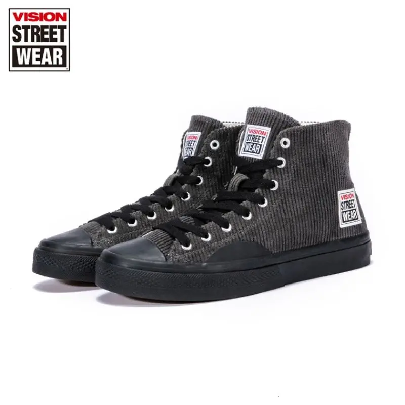 VISION STREET WEAR Retro Grey Black Corduroy High Top Fashion Casual New Men's and Women's Sports Shoes
