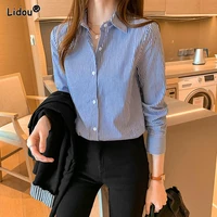 elegant office lady plaid print shirt tops spring autumn straight thin single breasted womens clothing turn down collar blouses