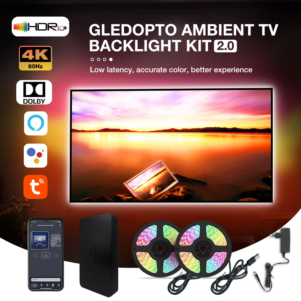 Gledopto Smart Ambient TV LED Backlight Kit With HDMI-Compatible Color Sync RGBIC LED Light Strip For TV Screen Dream Lighting