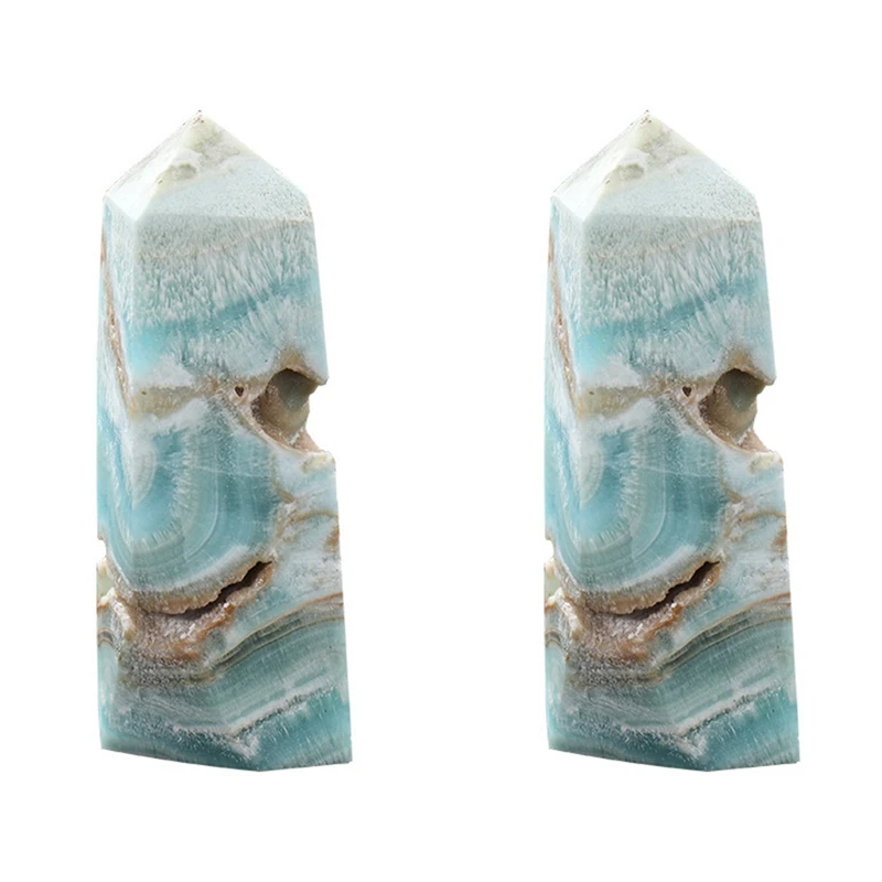 

2X Natural Hemimorphite Point Mini Crystal Wand Caribbean Calcite Tetrahedral Column Energy Decoration 30-50G