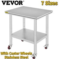 vevor stainless steel kitchen worktable commercial work bench table with caster wheels undershelf for home restaurant storage