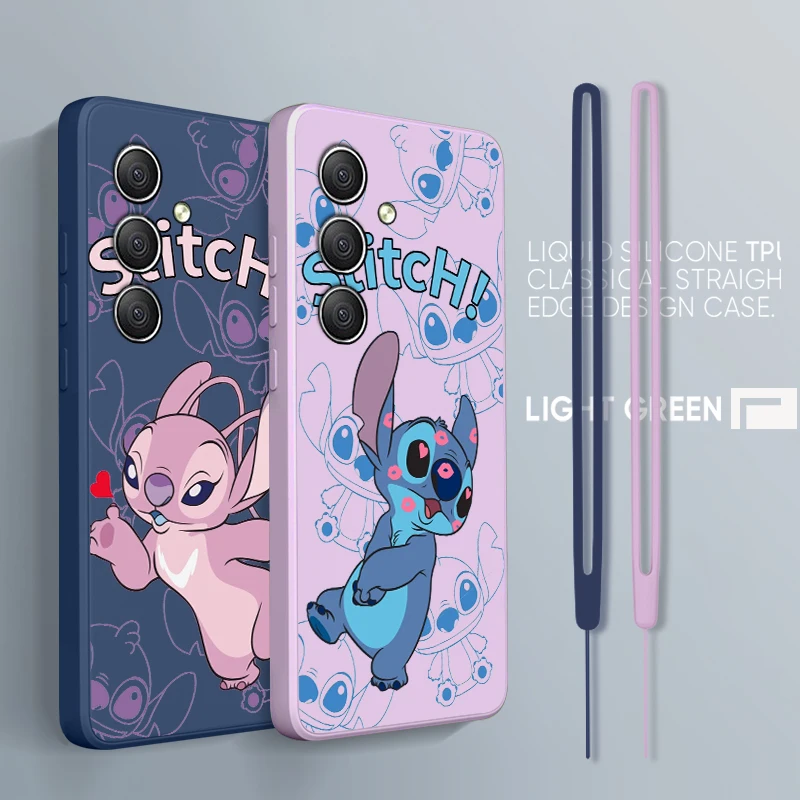 

Cute Disney Stitch For Samsung A34 A14 A52S A54 A23 A13 A73 A03Core A22 4G 5G Liquid Rope Phone Case