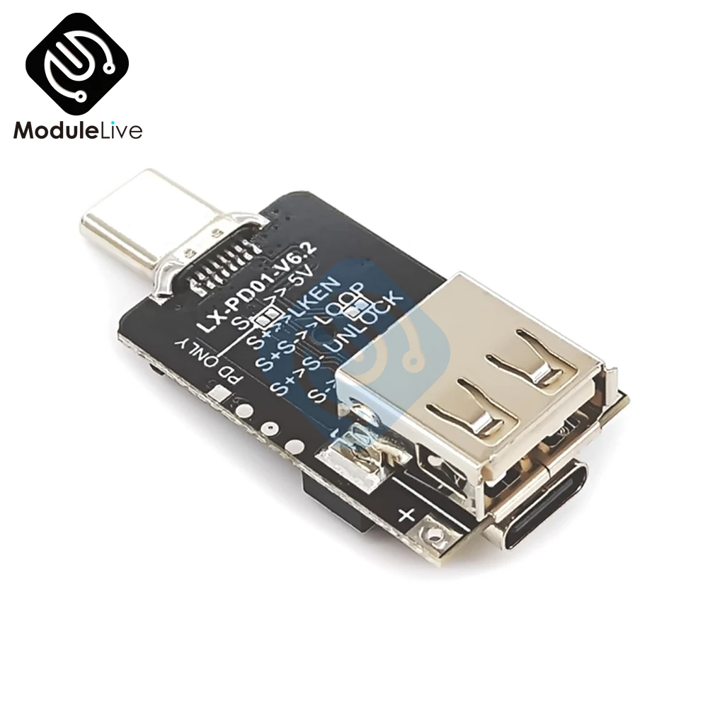 

USB-C PD QC Trigger 9V 12V 15V 20V DC Adjustable Voltage Power Module 5A Type-C Input Module with E-Mark