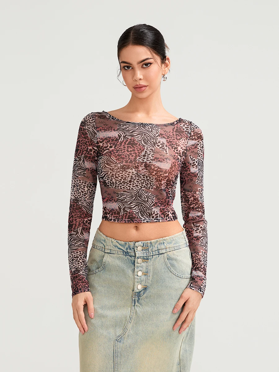 Женские осенние укороченные топы с леопардовым принтом и галстуком-бабочкой