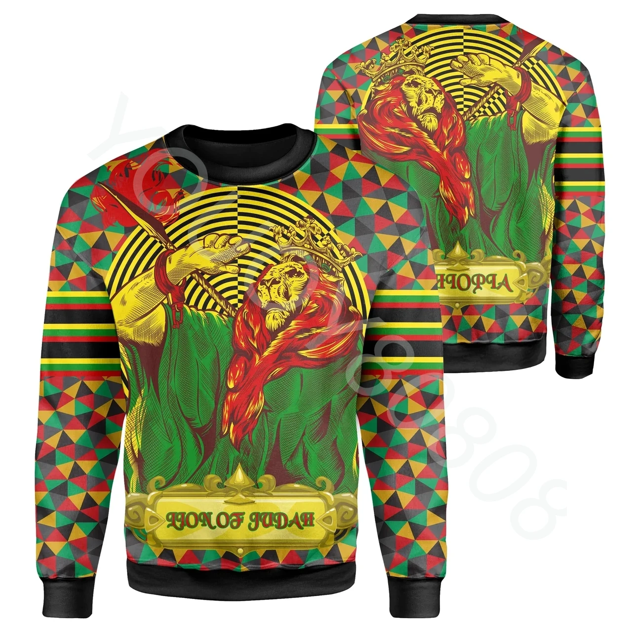 New African Clothing Lion Of Judah Africa Ethiopian Reggae Round Neck Sweatshirt Men's Women's Casual Street New Sweater