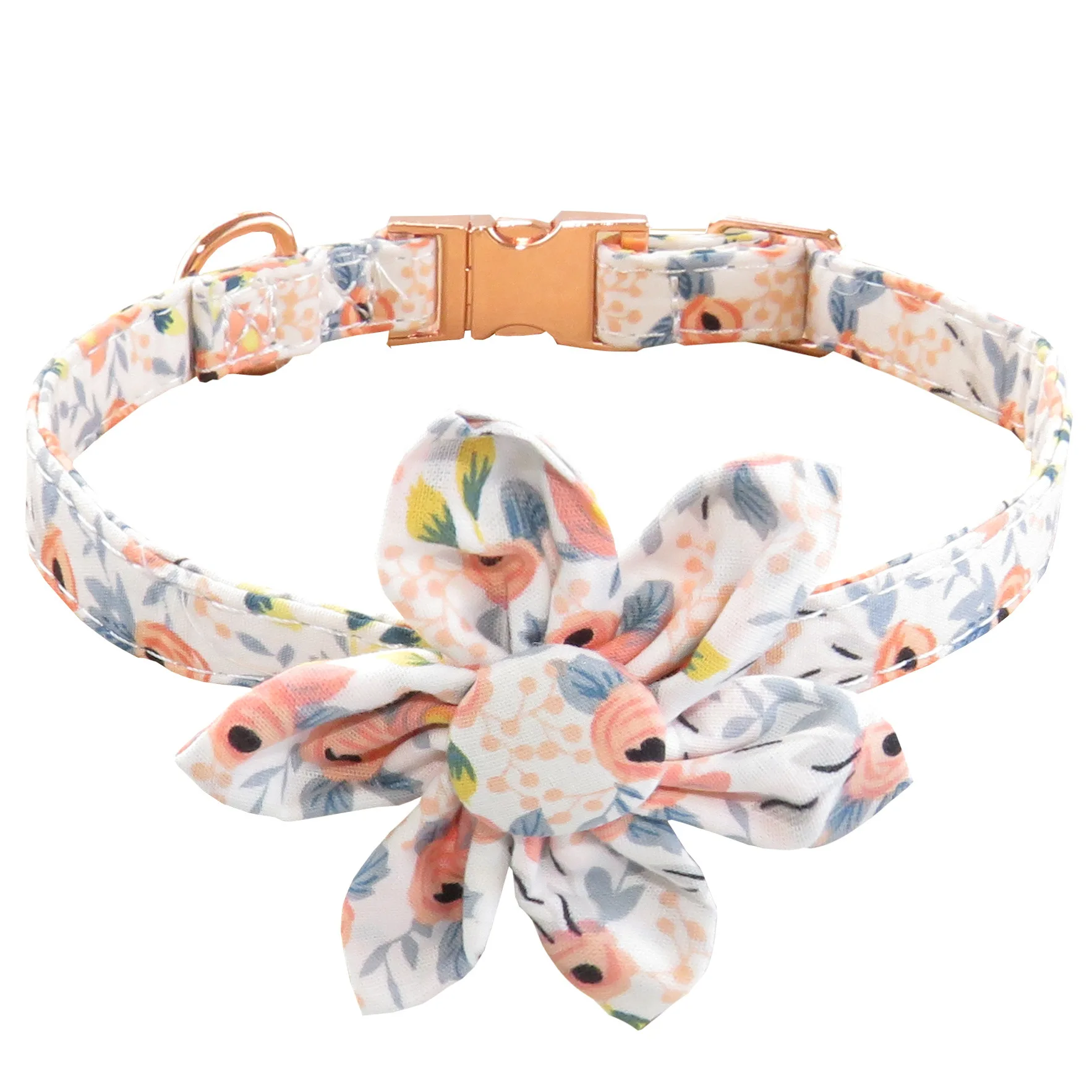

2023girl dog collar dog flower and leash set for pet dog cat with rose gold metal buckle