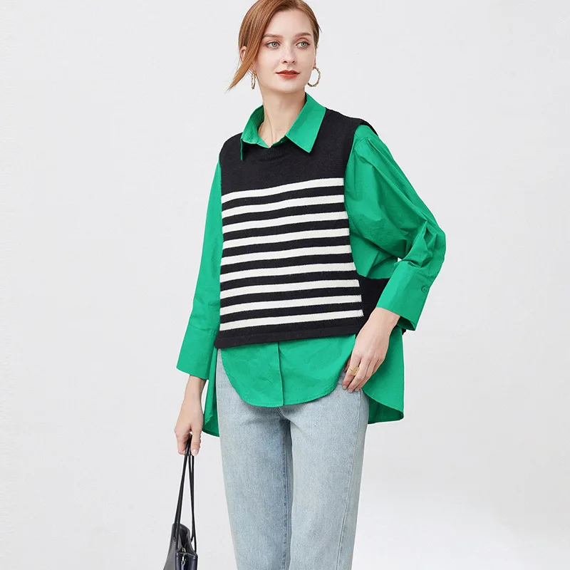 

Striped Knitted Vest Women's Autumn 2022 New French Style Casual Round Neck Sleeveless Tops Female