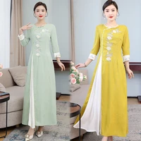 2022 aodai qipao new style long sleeves improved young temperament retro long dress for women girl