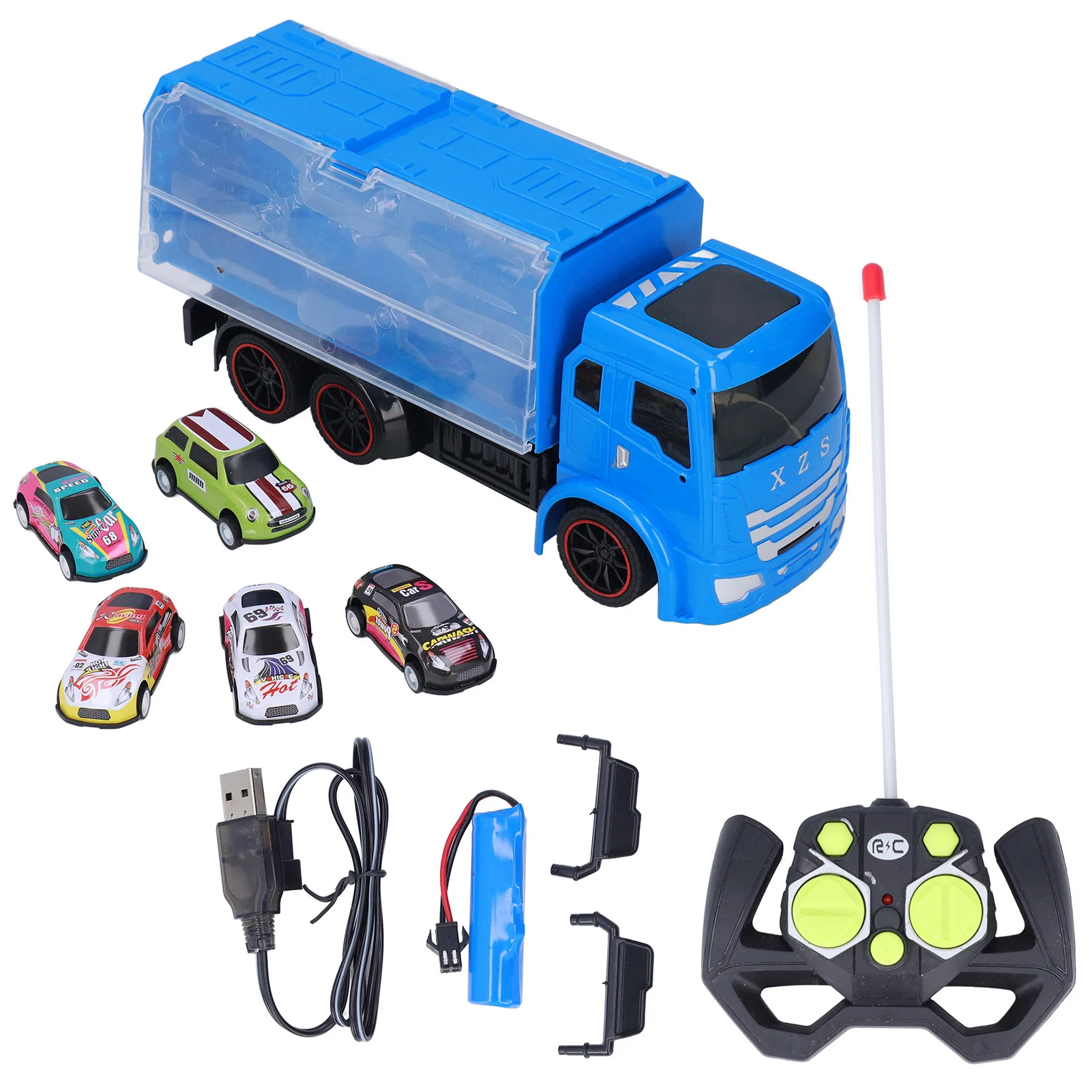 

1:14 RC Truck Toy Double Sided Storage Truck Remote Control Transport Truck With 5 Cars Model For Kids Gift