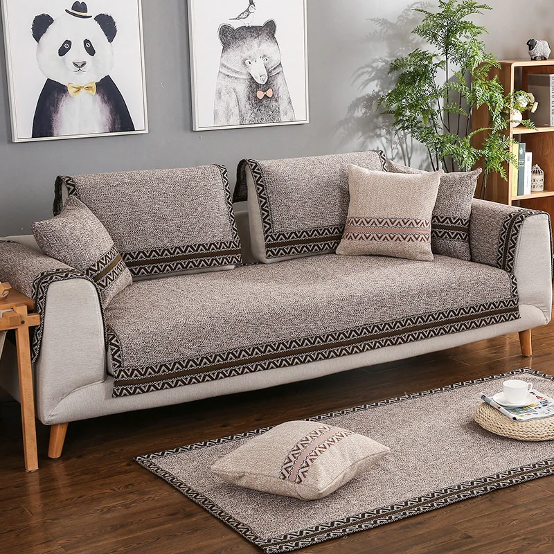 Чехол для дивана из хлопчатобумажной льняной ткани мягкий однотонный