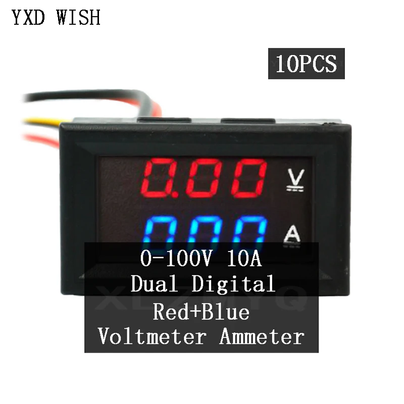 

10PCS DC 100V 10A Mini Digital Voltmeter Ammeter Panel Amp Volt Voltage Current Meter Tester Detector 0.56" Dual LED Display