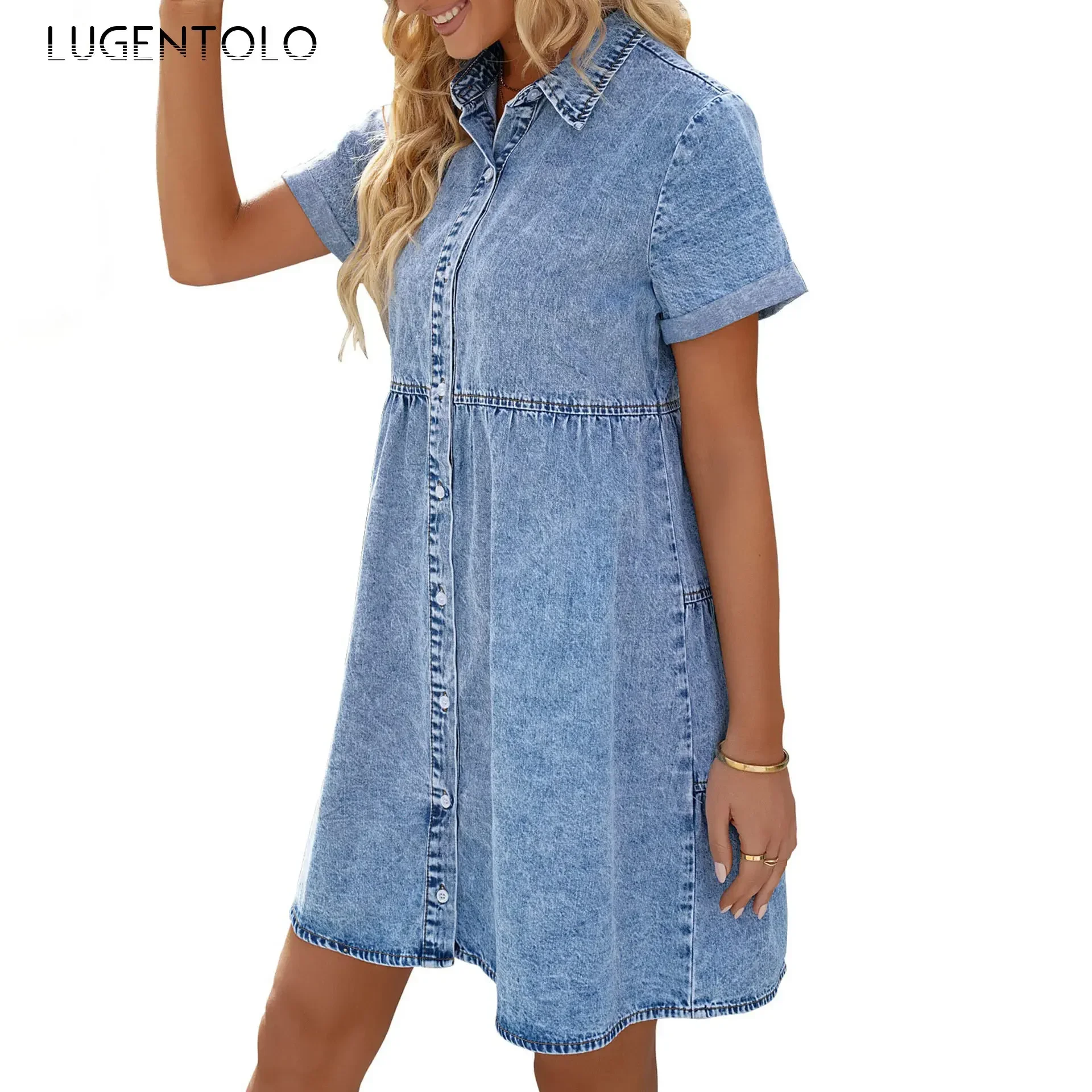 Джинсовое платье для женщин Повседневная Уличная однобортная Милая миди-юбка с