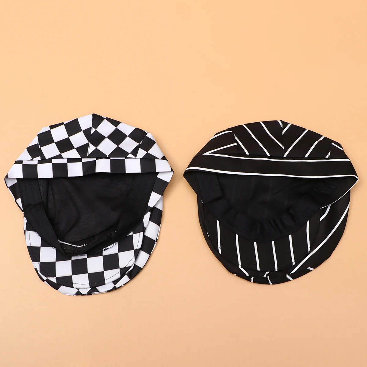 

2pcs Restaurant Waiter Beret Kitchen Working Creative Chef Hat Comfortable Cooking (Black White Stripe, Black White Grid)