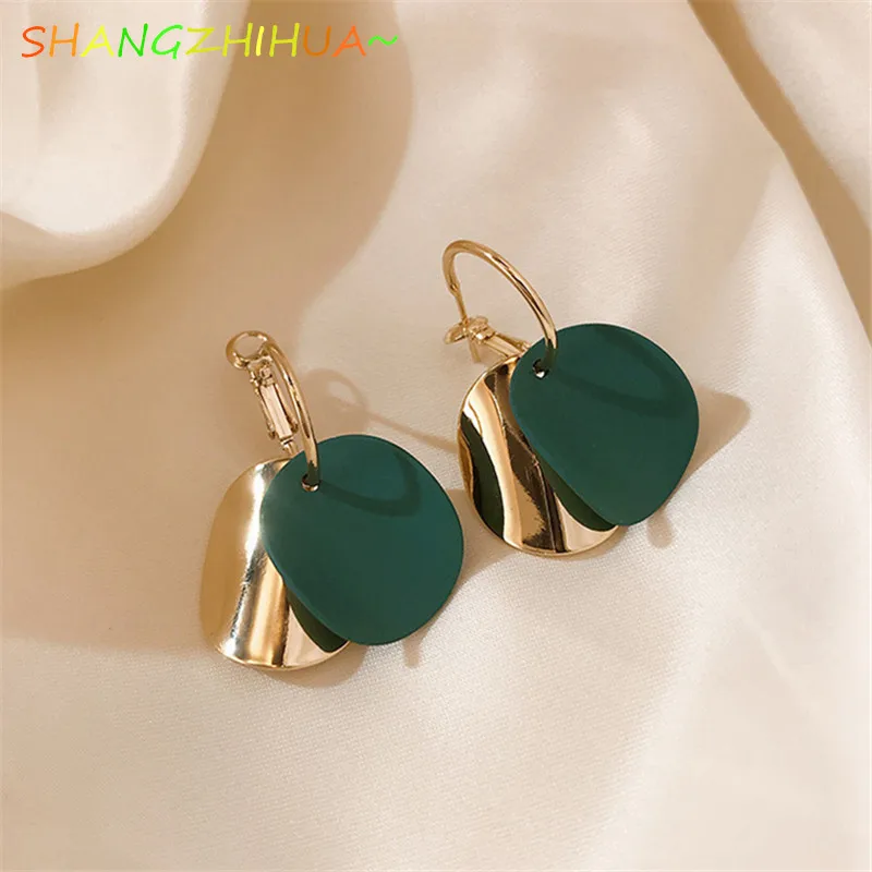 

Design Sense Two-Color Splicing Metal Disc Pendant Earrings Korean Fashion Jewelry Goth Girls Women's Party Unusual Accessories