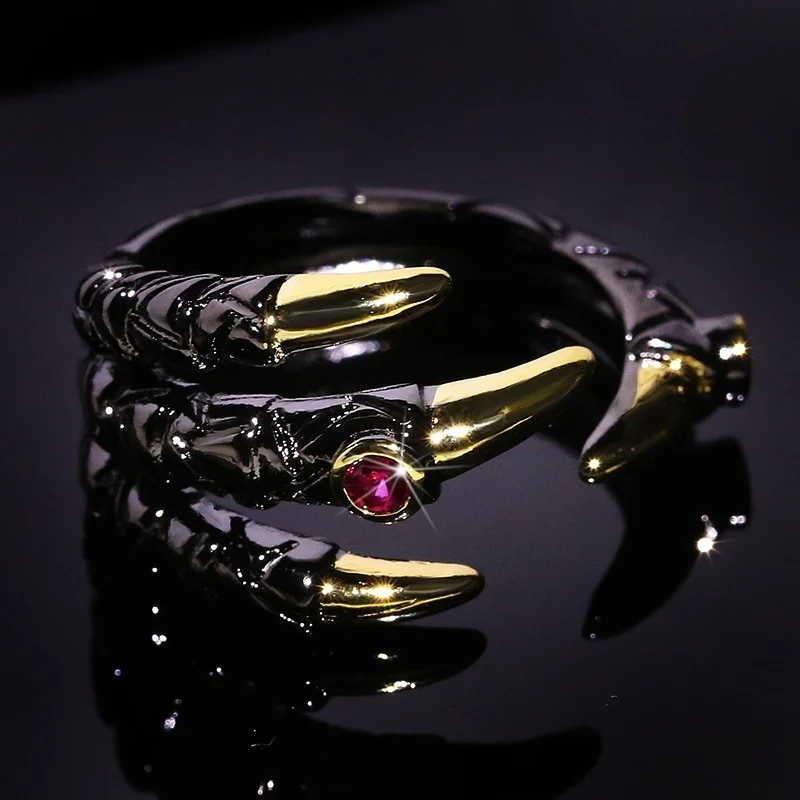 

Vintage Metal Dragon Claw Ring for Men Personality Punk Two Tone Inlaid Pink Zircon Demon Ring Party Jewelry