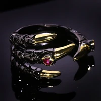vintage metal dragon claw ring for men personality punk two tone inlaid pink zircon demon ring party jewelry