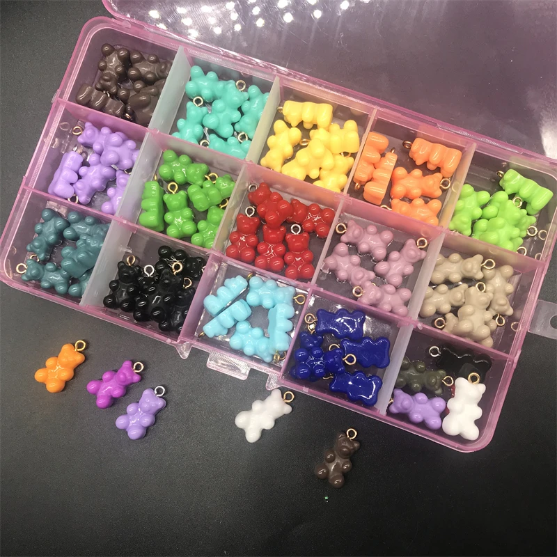 

75/60/120Pcs Kawaii Gradient Candy Bear Nail Art Charms Colorful Bears Nails Accessories Decoration Resin Jewelry DIY Rhinestone
